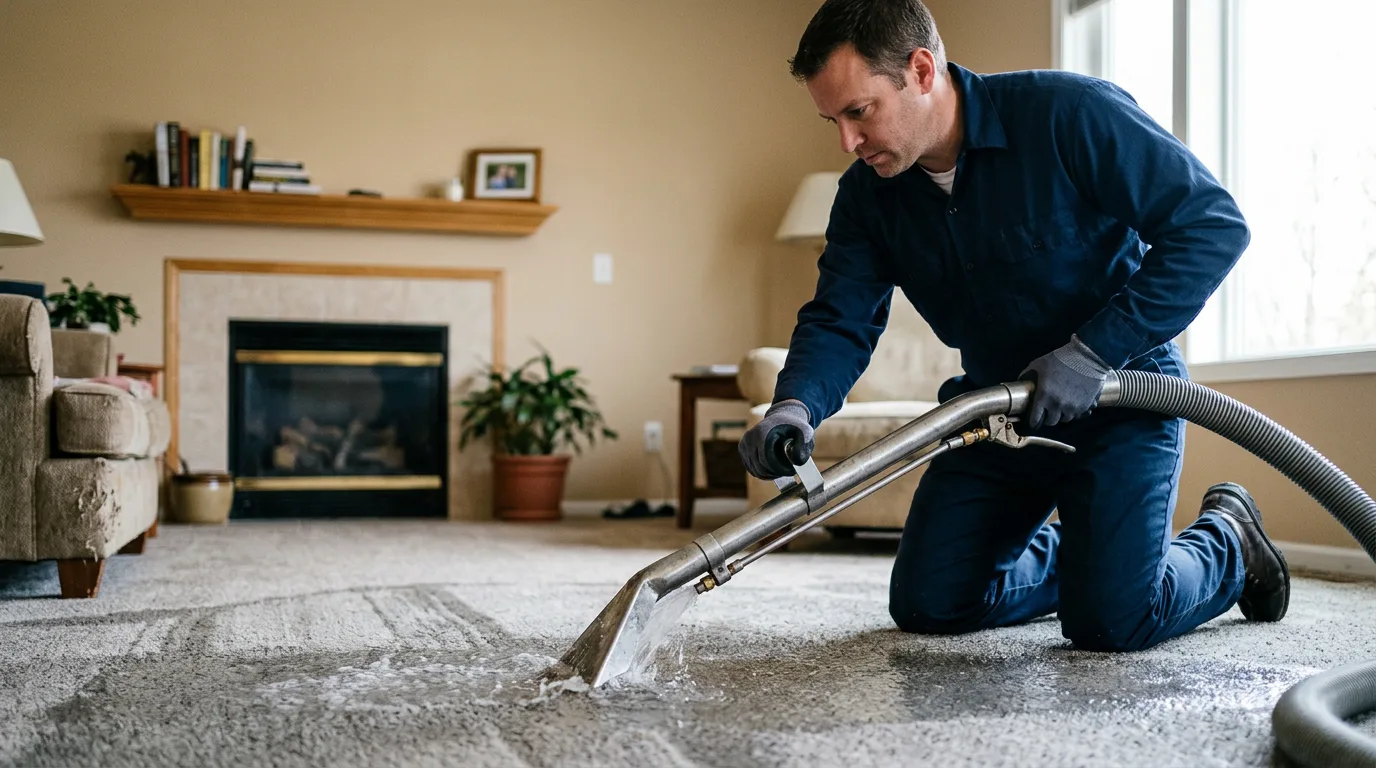Water damage restoration technician working near New Boston, MI